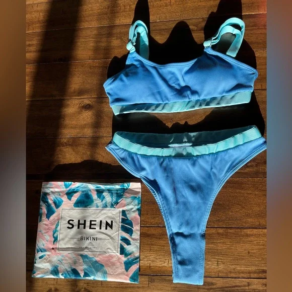 SHEIN Rib Color Block Bikini Swimsuit - Picture 5 of 7